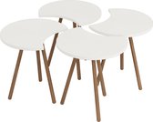 Salontafel Miriam - Set van 4 - Wit en Houtkleurig - Spaanplaat en Beukenhout - 48x45x32 cm - Modern Design