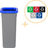Plafor Fit Bin, Prullenbak voor afvalscheiding - 20L – Grijs/Blauw - Inclusief 5-delige Stickerset - Afvalbak voor gemakkelijk Afval Scheiden en Recycling - Afvalemmer - Vuilnisbak voor Huishouden, Keuken en Kantoor - Afvalbakken - Recyclen