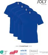 4 Pack SOLS V-hals, Heren T-Shirt 100% katoen V-hals, Konings Blauw, Maat 3XL