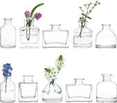 Kleine glazen vazen voor tafeldecoratie [verpakking van 10 stuks] - verschillende doorzichtige mini-vazen voor bloemen - kleine vazen voor tafeldecoratie vintage - vierkant, rechthoekig, rond, lage en hoge vorm