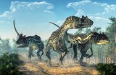 Fotobehang Drie Dinosaurussen In Het Bos - Vliesbehang - 400 x 280 cm