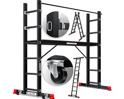 MASKO® Kamersteiger Aluminium Steiger 2,75m Multifunctionele Ladder Belastbaar tot 150 KG Werkplatform - Zwart