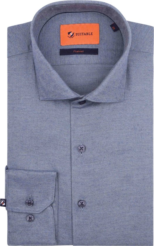 Convient - Chemise Large Flanelle Blauw - Homme - Taille 40 - Coupe Slim