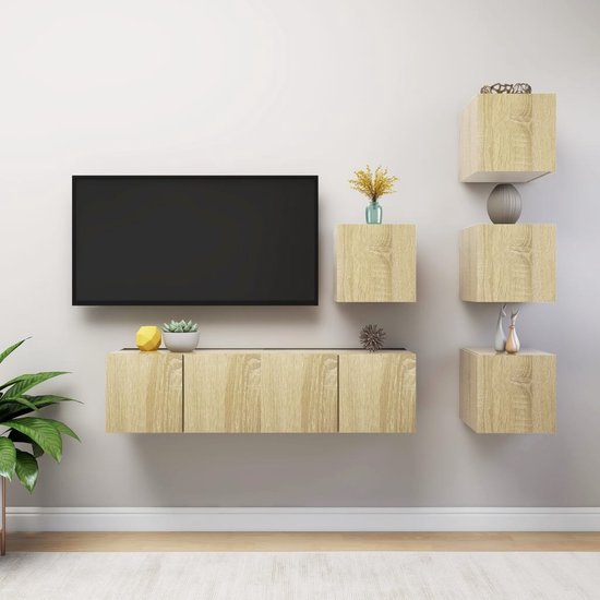 vidaXL - 6-delige - Tv-meubelset - bewerkt - hout - sonoma - eikenkleurig