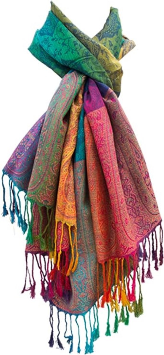 SHOP YOLO - Dames sjaal - regenboog kleuren - polyester - 180 x 60 cm
