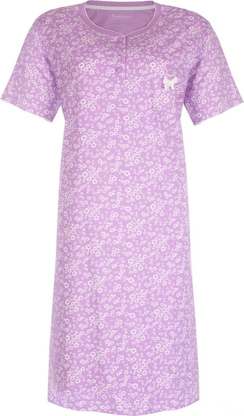 Tenderness Dames Nachthemd - Slaapkleed - Bloemenprint - 100% Katoen - Licht Paars - Maat S