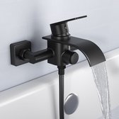 KULACO Robinet de bain, cascade, noir, mitigeur, batterie de baignoire, robinet d'eau en laiton, baignoire avec interrupteur à pression, robinet, baignoire, robinet de douche pour montage mural - Noir