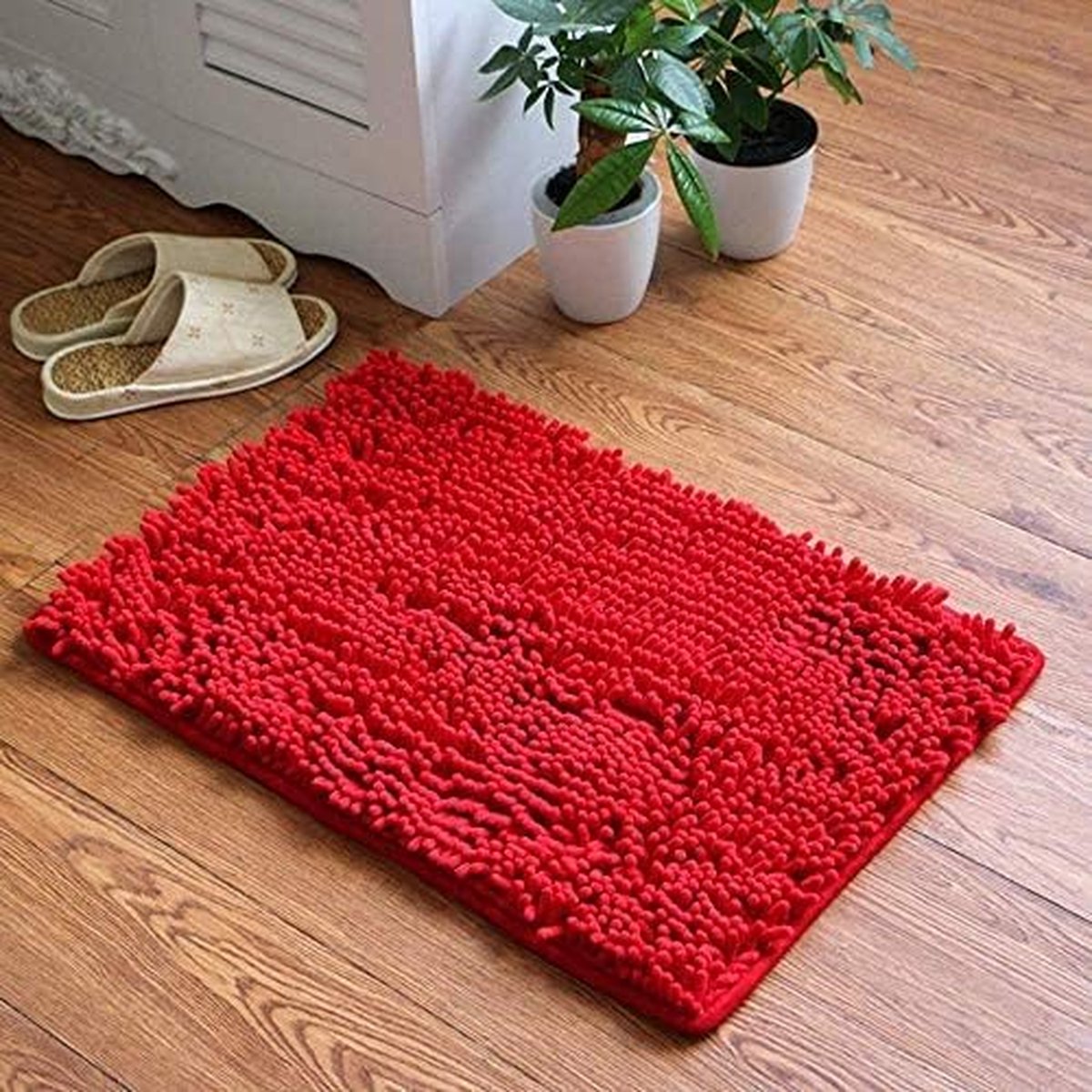 Badmat antislip badmat met chenille microvezel badkamertapijt absorberend zacht machinewasbaar voor douche toilet 40 x 60 cm (rood)