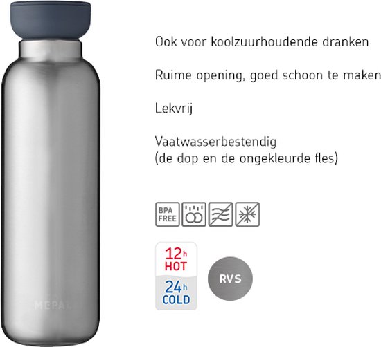 Mepal - Bouteille thermos Ellipse - 500 ml - Bouteille isotherme - Anti-fuite - Titane