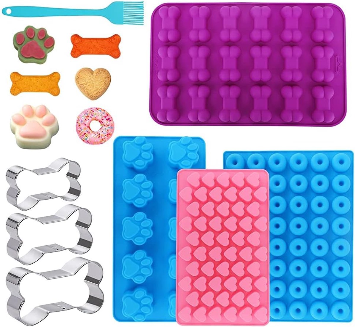 Bakmat hondenkoekjesset bakmat voor hondenlekkernijen siliconen vorm hondenkoekjes bakvorm uitsteekvorm hondenpoten siliconen vormen voor muffin cupcake snoep hondenkoekjes bakmat doe-het-zelf knutselen