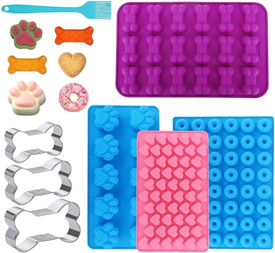 Siliconen hondenkoekjes, bakvorm, 44 roosters, hondencake, bakmat met botvormen voor doe-het-zelf hondensnoepjes, chocolade, koekjes, snoep, BPA-vrij, blauwe botten