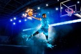 Fotobehang Brandende Basketbalspeler - Vliesbehang - 416 x 254 cm
