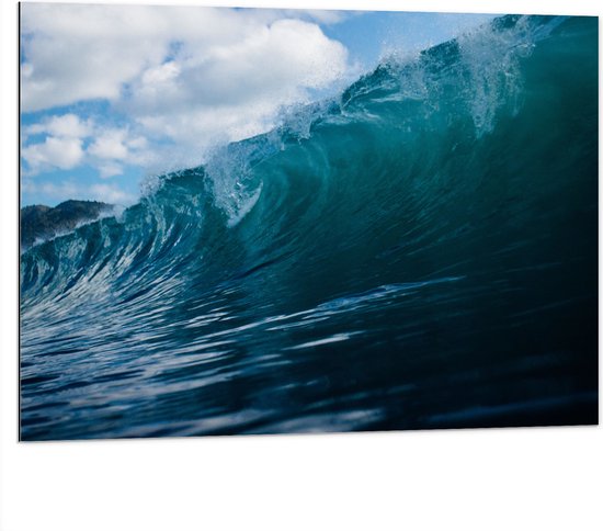 Dibond - Zee - Water - Golf - Blauw - 100x75 cm Foto op Aluminium (Met Ophangsysteem)