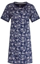 Tenderness Dames Nachthemd - Slaapkleed - Bloemenprint - 100% Katoen - Marine Blauw - Maat S