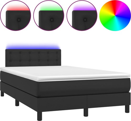 vidaXL - Boxspring - met - matras - en - LED - kunstleer - zwart - 120x200 - cm