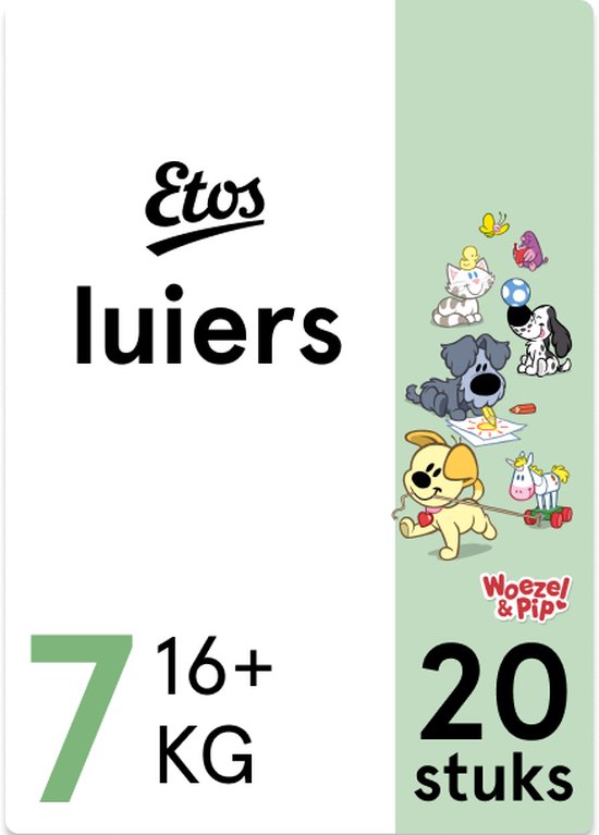 Etos Woezel & Pip Luiers XXL Maat 7 - 16+ kg - 60 stuks (3x20 stuks) - Etos