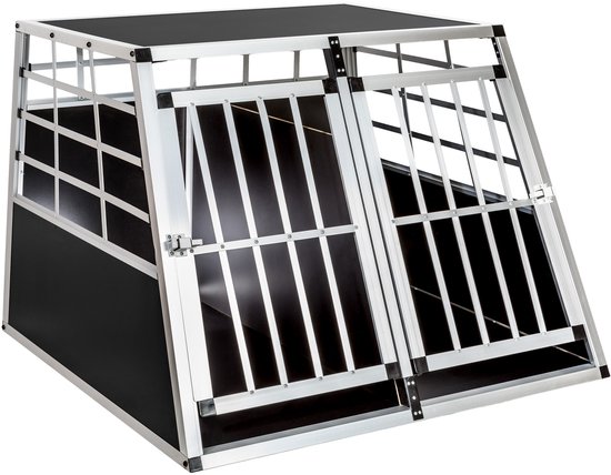 tectake® Dubbele Hondenbench met verwijderbaar tussenschot - Aluminium Transportbox met Trapeze Vorm, Lichtgewicht en Stevige Constructie, Ideaal voor Veilige Ritten en Comfort voor je Hond - 97 x 90 x 69,5 cm