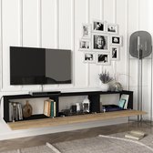 Tv-meubel Vihti zwevend 180x31x29,5 cm zwart en eiken