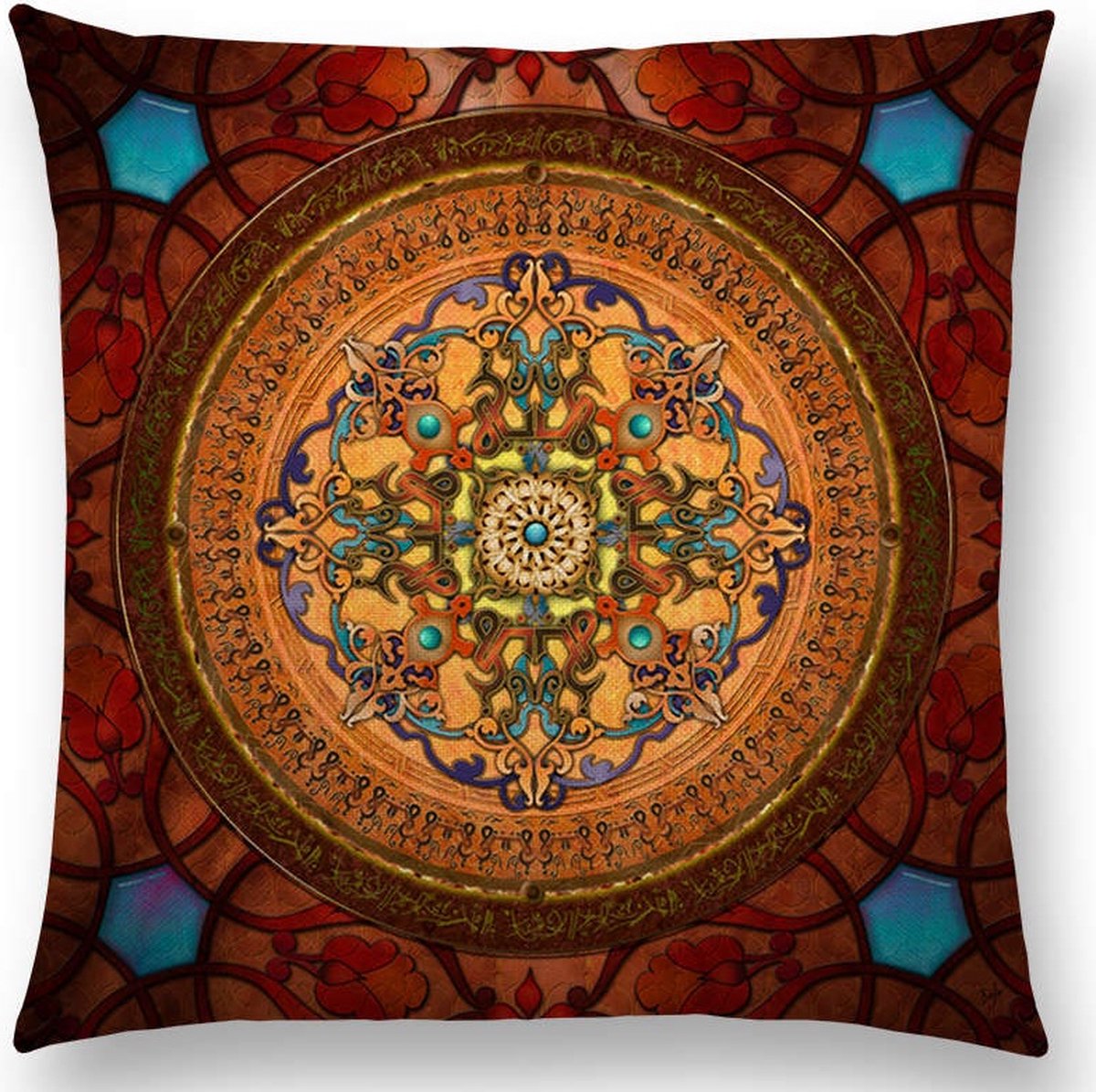 Mandala kussenhoes 45x45 cm - Fluweelzacht - DUBBELZIJDIG BEDRUKT - Rood/Oranje