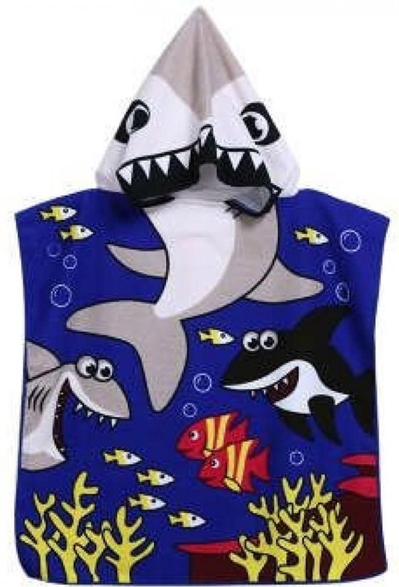 Strandlaken Haai - Blauw - Badponcho - Badcape - Kinderdoek - Omslagdoek kinderen - Handdoek - Beach cape