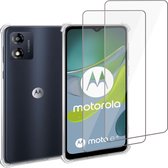 Geschikt voor Motorola Moto E13 Hoesje + 2x Screenprotector – Gehard Glas Cover + Shock Proof Case – Transparant