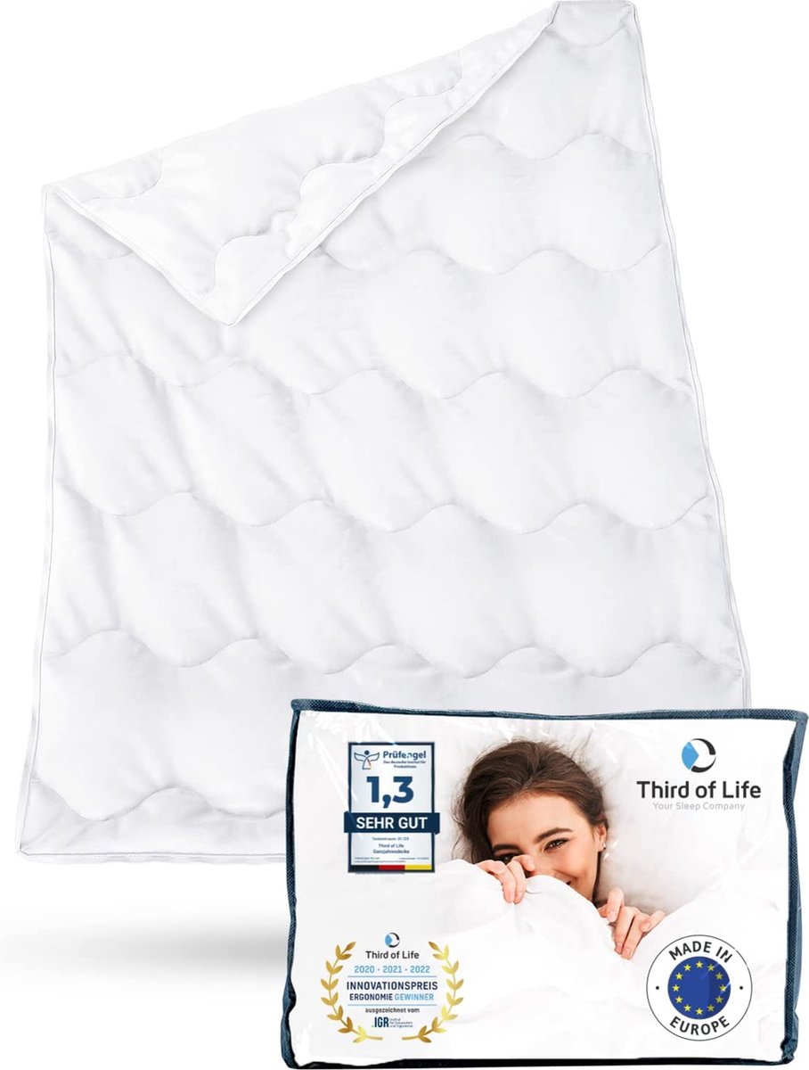 Third of Life 135 x 200cm | 100% gerecycled | Duurzaam All Season Dekbed | 4 seizoenen gewatteerde deken | Thermoregulerend en ideaal voor mensen met een allergie | Slaapdeken 135 x 200 cm gemaakt van gecertificeerde materialen wit