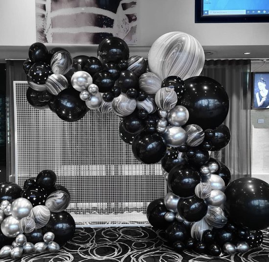 Arche de Ballons noir - marbre argenté