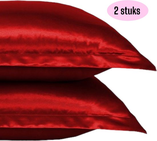Beauty Silk - Kussenslopen - 60x70 - 2 stuks - Glans Satijn - Rood