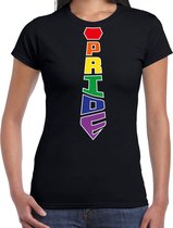 Bellatio Decorations Gay Pride shirt - pride stropdas - regenboog - dames - zwart L