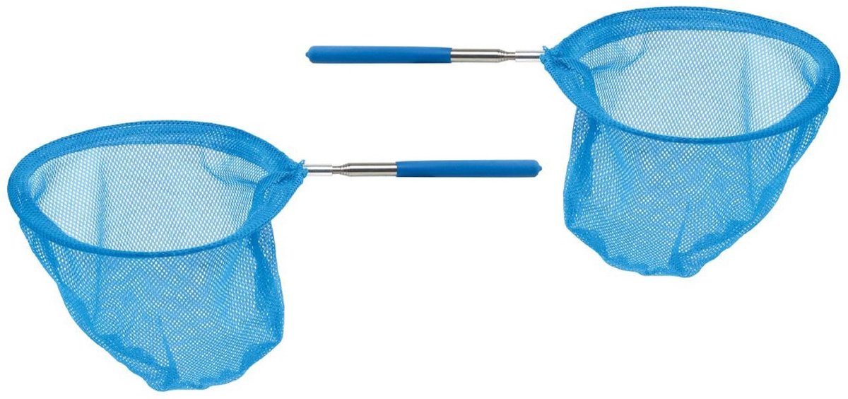 Gebro Visnet/schepnet - 2x - neon blauw - metaal - 86 cm