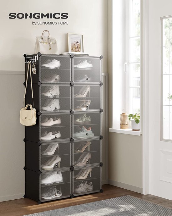 HOOBRO Schoenenrek met 8 vakken, schoenenkast, voor 32 paar schoenen, 40 x 30 x 30 cm per vak, smal, met deuren, kunststof, voor woonkamer, slaapkamer, hal, ingang, wit, EWT28SC01G1 HOOBRO Schoenenrek met 8 vakken, schoenenkast, voor 32 paar schoenen, 40 x 30 x 30 cm per vak, smal, met deuren, kunststof, voor woonkamer, slaapkamer, hal, ingang, wit, EWT28SC01G1