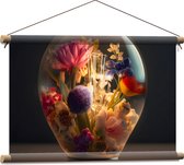 Textielposter - Bloemboeket Groeiend in Lichtgevende Lamp - 60x40 cm Foto op Textiel