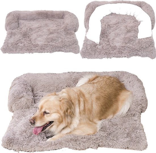 Hondendeken voor Bank– 100 cm - Hondenkleed Fluffy – Pluche Hondenbed - Hondenmand Premium - Volledig Afritsbaar - Beige -