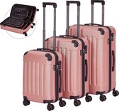 AREBOS Kofferset - Kofferset 3 delig - Reiskoffer set - 360° zwenkbare wielen - M-L-XL - Rosé Goud