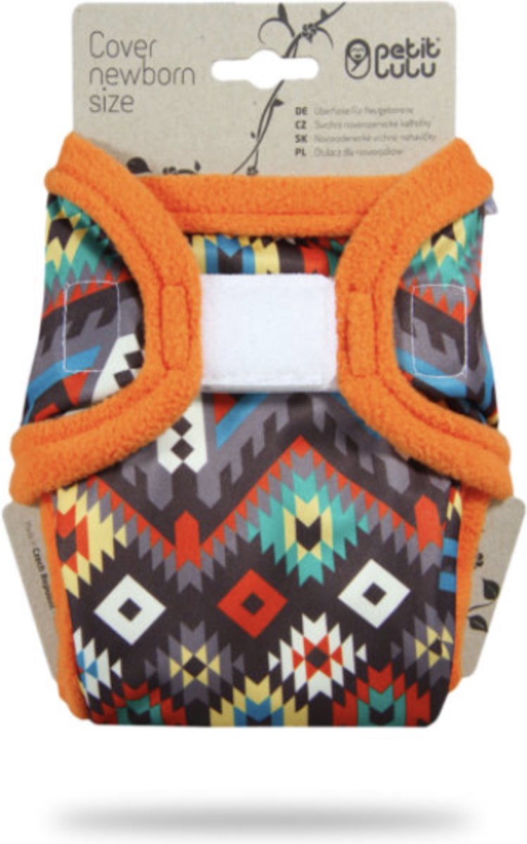 Goedkoopste Petit Lulu - Overbroekje voor wasbare luier newborn - 2-6 kg - Etno navajo print oranje retro - Waterdicht - met fleeceranden en drukknoopjessluiting