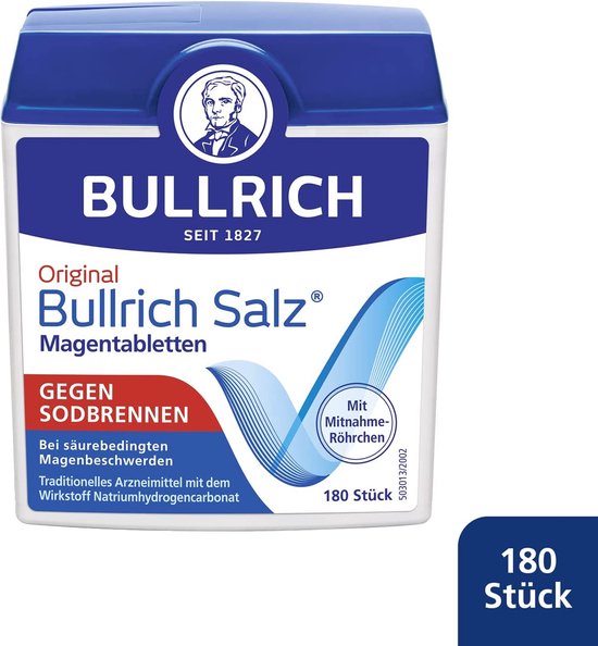 Natriumbicarbonaattabletten - 180 tabletten - Bullrich Salz | snelle hulp bij brandend maagzuur en zuurgerelateerde maagklachten - Bicarbonaat - Baking Soda tabletten - Natriumbicarbonaat - Maagzout