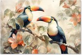 Muurdecoratie Toekan - Vogels - Bloemen - Tak - 180x120 cm - Tuinposter - Tuindoek - Buitenposter