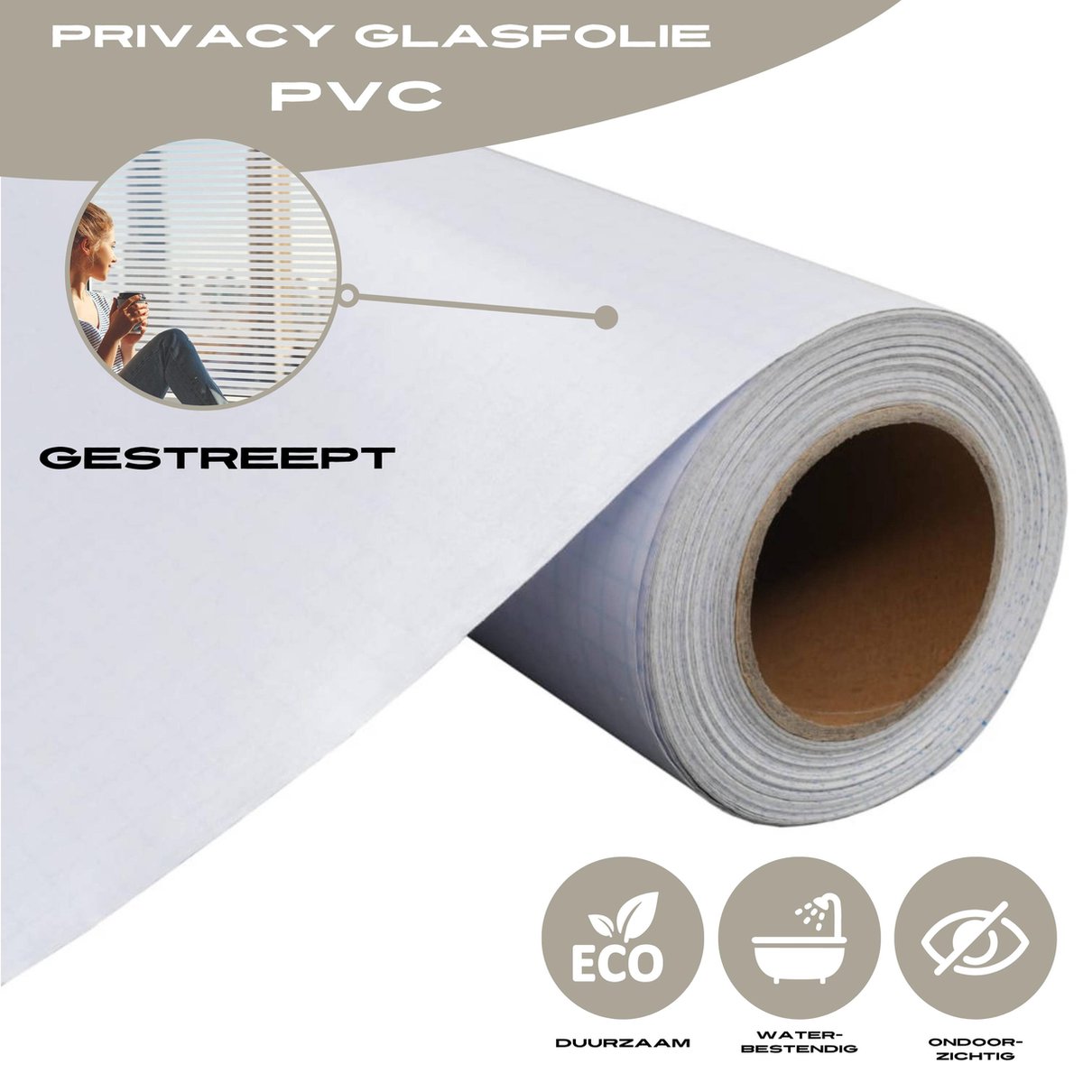 Privacyfolie - UV werend - werkt isolerend - zelfklevend - mat - strepen - gestreept melkglas - duurzaam - isolatie - folie - raamfolie - inkijkwerend - matglas - badkamerfolie - badkamer - huiskamer - keuken - slaapkamer - glasfolie - 0,9 m x 10 m