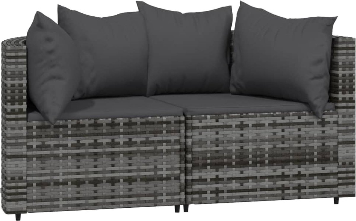 vidaXL Tuinhoekbanken - met - kussens - 2 - st - poly - rattan - grijs