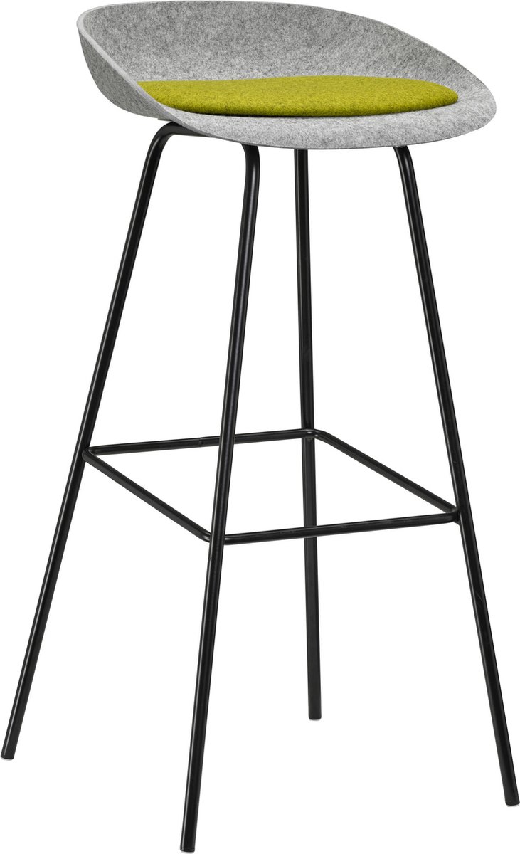 Felt High - PET Stoel Lichtgrijs - Zwart Frame - 100% recycle plastic en staal - Zitting Groen (Fair Furniture Group – Nederlands Familiebedrijf)