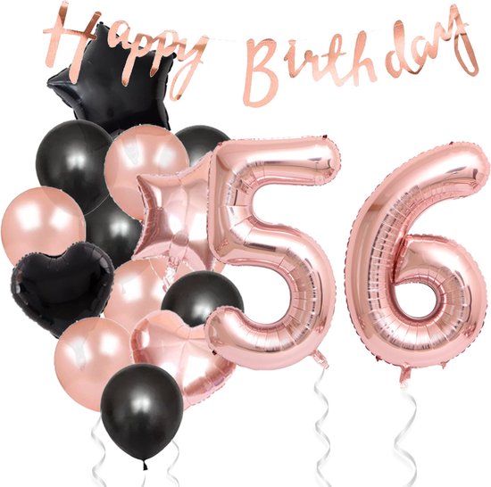 Snoes Ballonnen 56 Jaar Feestpakket – Versiering – Verjaardag Set Liva Rose Cijferballon 56 Jaar - Heliumballon