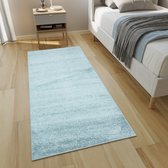 Tapiso Delhi Tapijtloper Vloerkleed Hoogpolig Blauw Fluffy Op Maat- 70x500