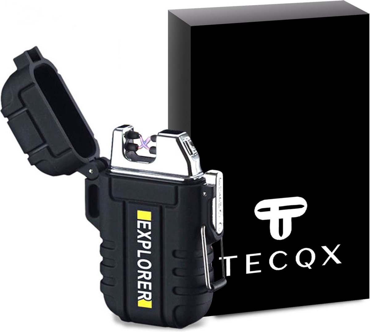 Goedkoopste TECQX Elektrische Explorer Plasma Aansteker - Oplaadbaar - Micro USB - Sigaretten en Vuurwerk aansteker - Storm, Regen, Sneeuw en Wind Proof - Waterdicht - Zwart