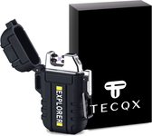TECQX Elektrische Explorer Plasma Aansteker - Oplaadbaar - Micro USB - Sigaretten en Vuurwerk aansteker - Storm, Regen, Sneeuw en Wind Proof - Waterdicht - Zwart