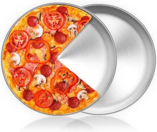 Plaque à pizza ronde en acier inoxydable, 26 cm, 2 pièces pour la cuisson  au four -... | bol