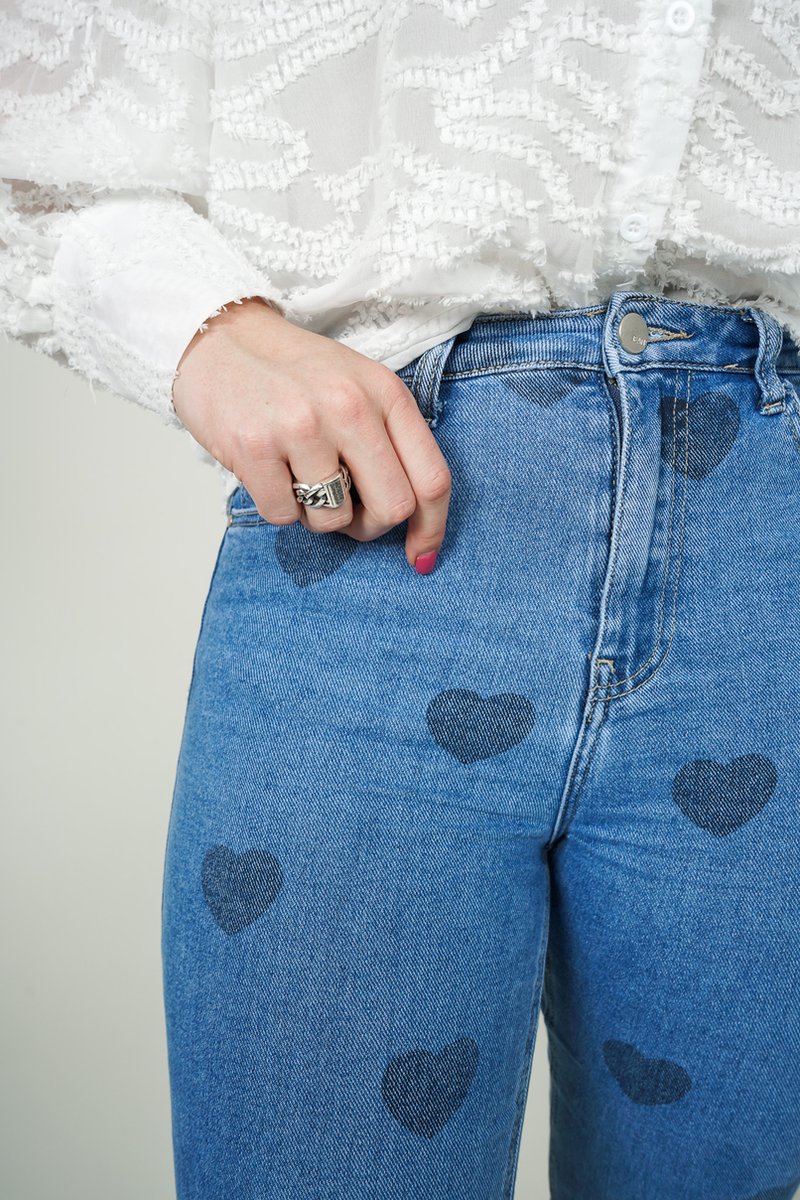 Heart jeans | Spijkerbroek dames | Hartjes print | Veel stretch | Straight  fit | Kleur... | bol