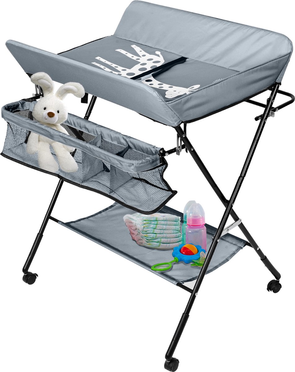 Bol.com Opvouwbare Luiertafel incl. Aankleedkussen - Verschooncombi Aankleedkussen - Verzorgingstafel - Mobiele commode - Donker... aanbieding