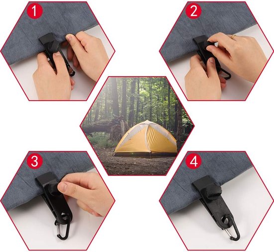 12 stuks grote D-vormige voortentklemmen voor luifels, kunststof, voor tent, outdoor, zwart van Merkloos — afbeelding 3