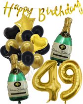 49 Jaar Verjaardag Cijferballon 49 - Feestpakket Snoes Ballonnen Pop The Bottles - Zwart Goud Groen Versiering
