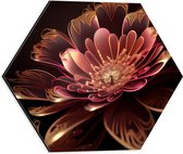 Dibond Hexagon - Roze Bloem met Rosé Gouden Details - 40x34.8 cm Foto op Hexagon (Met Ophangsysteem)